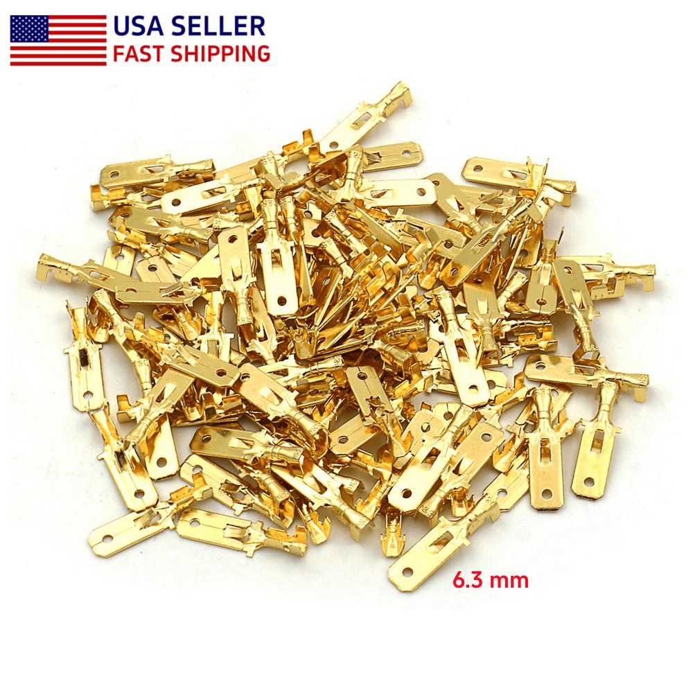 30-500pcs Non-insulated Brass Male 6.3mm Spade Terminals Crimp Wire Connectors