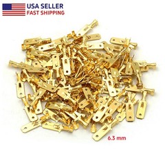 30-500pcs Non-insulated Brass Male 6.3mm Spade Terminals Crimp Wire Connectors