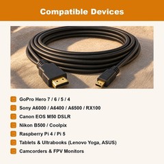6FT Micro HDMI Type D to HDMI Cable 4K Cord for Tablet Laptop Lenovo Yoga ASUS