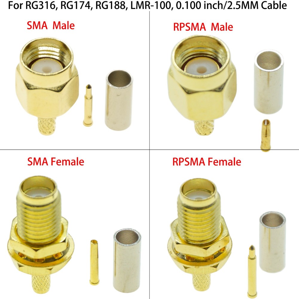 10Pcs SMA Male Female crimp For RG174 RG316 LMR100 Coaxial cable RF connector