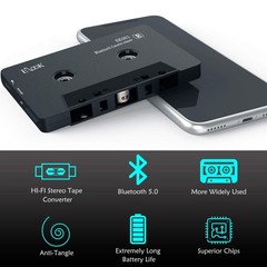 Elook Car Audio Receiver, Bluetooth Cassette Receiver Tape Aux Small, Black
