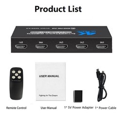 5 in 1 Out 4K@60Hz 5×1 HDMI Switcher HDMI 2.0 Switch with IR Remote Control