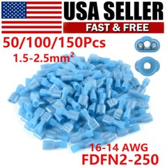 Blue Female Spade Terminals Crimp Connectors 16-14 AWG Insulated 50/100/150PCS