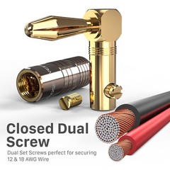 [12 Pair] Dual Screw Gold Plated Speaker Cable Connector Right Angle Banana Plug