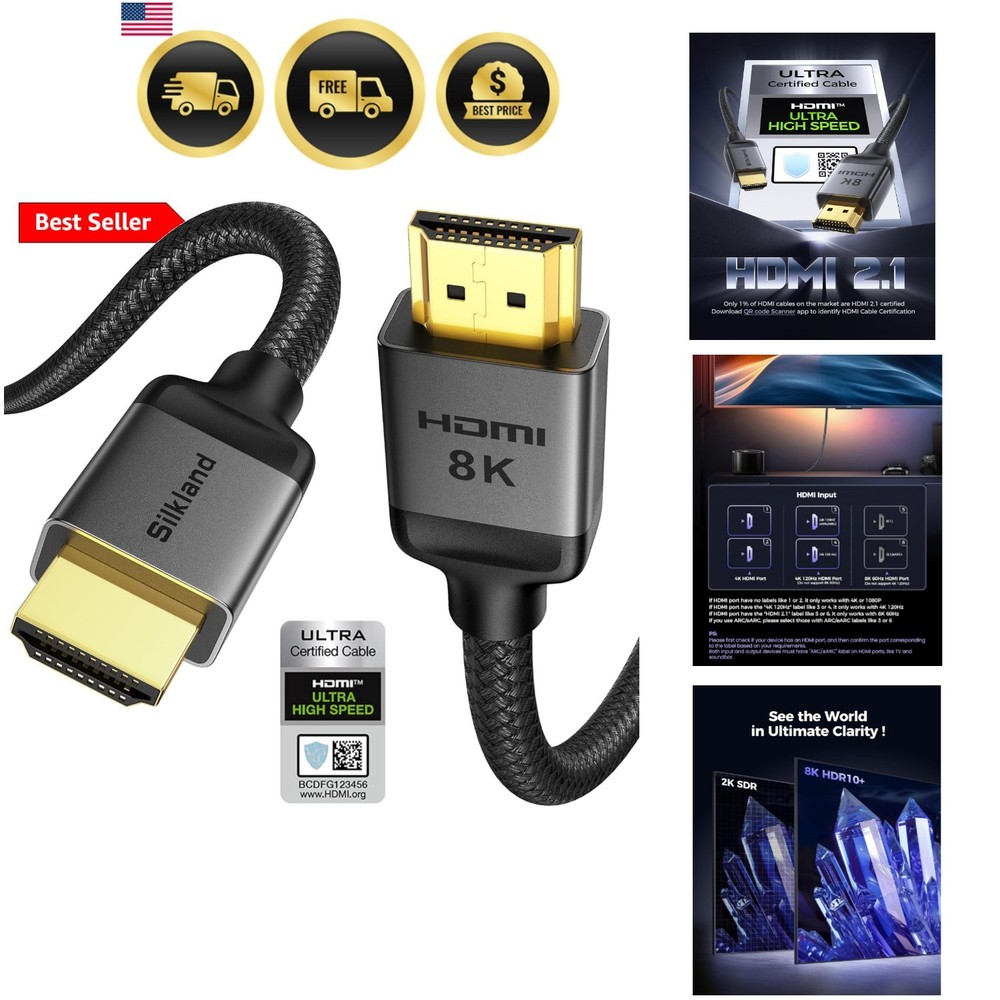 Certified HDMI 2.1 Cable, [4K@240Hz 144Hz 120Hz, 8K@60Hz] 1440P Ultra High Sp…