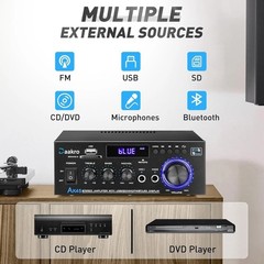 Compact 300W Wireless Bluetooth Audio Amplifier with USB & SD Card Inputs