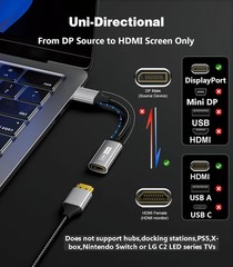 Active DisplayPort to HDMI Adapter (4K@60Hz,1440P/2K@120Hz) Uni-Directional DP 1