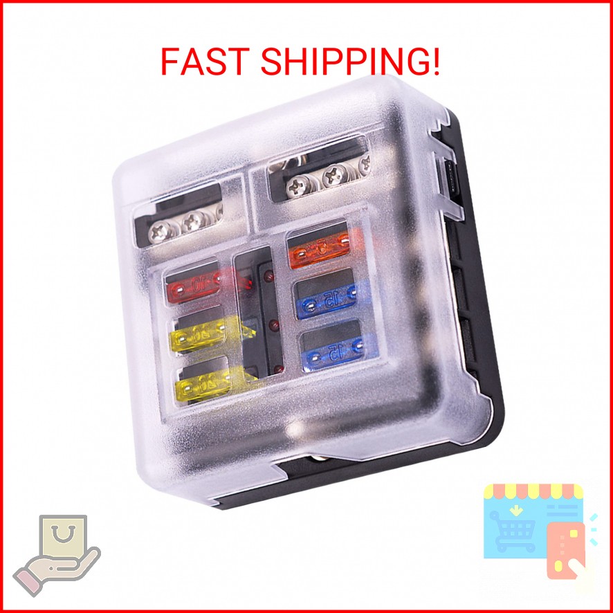 6 Way Fuse Block,12V Blade Fuse 6 Circuit ATC/ATO Waterproof Fuse Box Holder wit