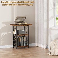 Record Player Stand with Extended Desktop,Large Record Player Rustic Brown