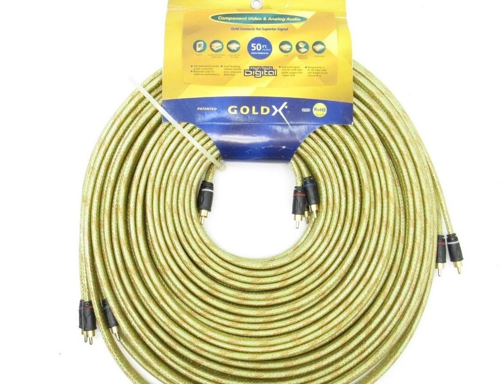 50′ ft Hi-Def Gold X Composite RCA L & R Audio And Video Cables Y, PR, Pb