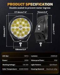 Auxbeam RAY-L Series 7 Inch Round LED Driving Light White/Amber DRL 240W