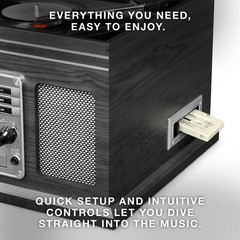Elegant 6-in-1 Multimedia Center with Bluetooth – Mahogany Turntable & Speakers