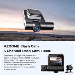 AZDOME 3 Channel Dash Cam 1080P+1080P+VGA 24H Parking Mode Night Vision G-sensor