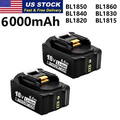 2 Pack 6.0Ah 18V For Makita LXT Lithium-Ion BL1840 BL1850 BL1860B Tool Battery