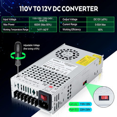 DC 12V 50A 600W Switching Power Supply, 110V/220V AC to DC Converter, Universal