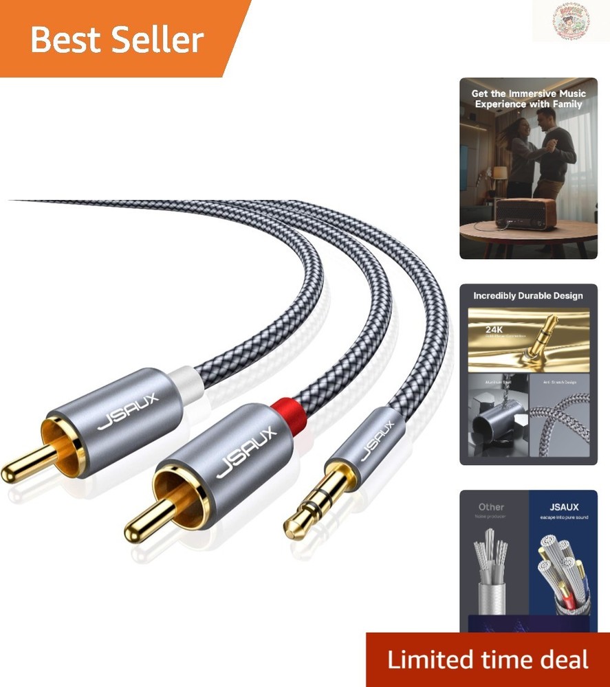 Durable 6.6ft RCA to 3.5mm Audio Cable – High-Quality Sound for All Devices