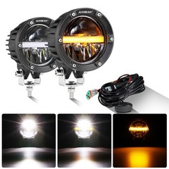 AUXBEAM 4″ LED Work Driving Light Bar SPOT Pods Amber DRL & Black Covers Shield