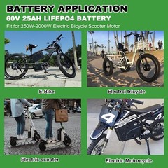 60V Battery 25Ah Lithium Iron Phosphate Lifepo4 Battery Pack 1500W EBike 50A BMS
