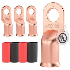 UL Listed 4/0 AWG – 3/8″ Battery Cable Lugs, Heat Shrink Ring Terminals End, Cop