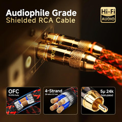 Audiophile RCA Audio Cable w/ 4-Core-Ofc Shielded Stereo 1 Pair 1.64ft 0.5M