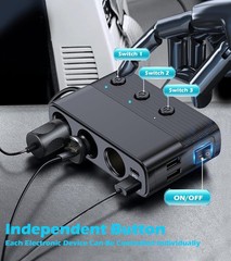 7in1 Cigarette Lighter Splitter,12V/24V Car Charger Adapter Independent Switches