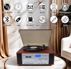 Vinyl Record Player 10 in 1 Bluetooth 3 Speed Turntable Silver TR-18FCD Vintage