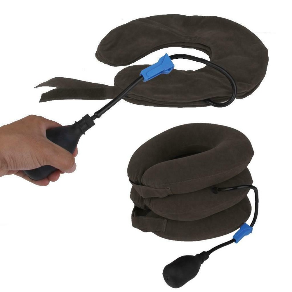Air Inflatable Pump Neck Pillow Grey Comfort Relief Support Wellness