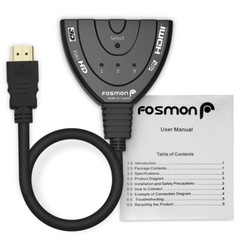 Fosmon 3×1 3 Port Gold Plated 4K UHD 3D High Speed Braided HDMI Switch Plug
