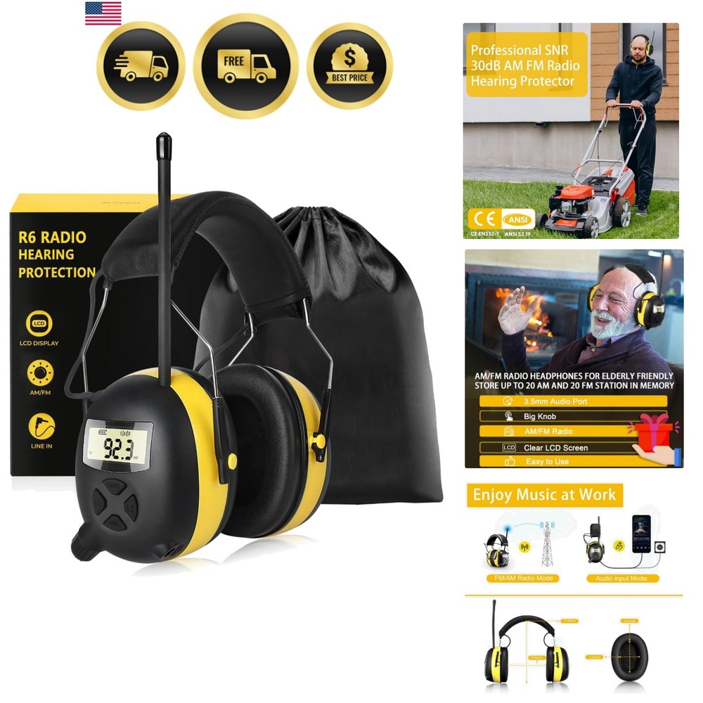 AM/FM Radio Headphones with Digital Display, 30dB AM FM Hearing Protection Sa…