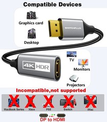 Active DisplayPort to HDMI Adapter (4K@60Hz,1440P/2K@120Hz) Uni-Directional DP 1