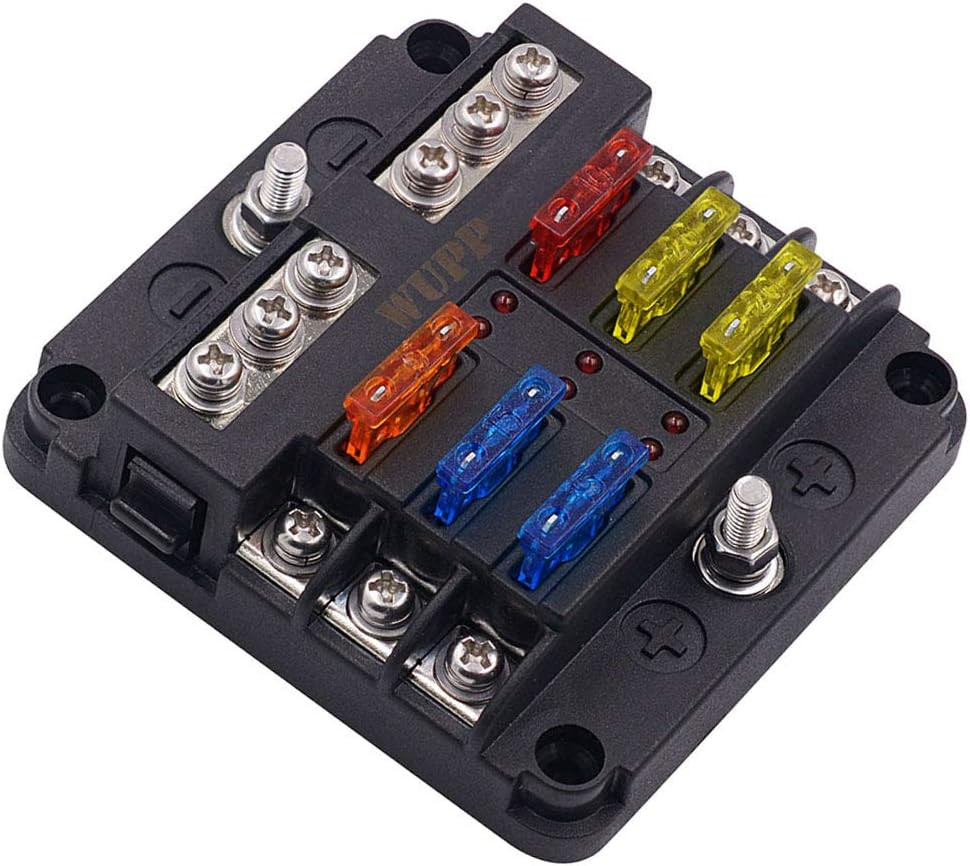 6 Way Blade Fuse Block With Ground Bus & LED Indicators 12V 24V Auto Marine RV