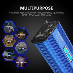 Pure Sine Wave Power Inverter 2000W/4000W 12V DC to 110V~120V AC USA Transistors