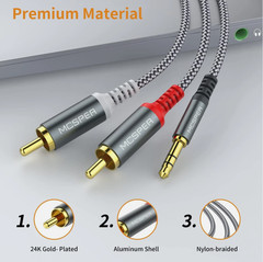 MCSPER 6.6ft 3.5mm to 2-RCA Audio Cable Hi-Fi Stereo Aux Splitter Cord FAST SHIP