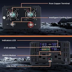 16000W Car Power Inverter DC 12V To AC 110V Pure Sine Wave Solar Converter LCD