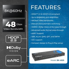 OREI 8K@60Hz 4-port HDMI™ Switch (eARC) (BK-4929)