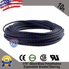 10 FT. 1/16″ Black Blue Expandable Wire Sleeving Sheathing Braided Loom Tubing