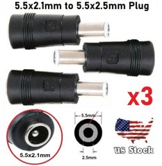 x3 Copper DC Power Connector 5.5mmx2.1mm Female to 5.5mmx2.5mm Male Adapter (C)