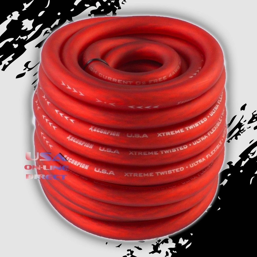 4 Gauge 20 ft RED Flex OFC Power Wire Strands Copper Hi-Voltage Marine Cable US