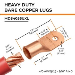 10pcs 4/0 AWG (XL) – 5/16″ Stud – Battery Lugs, Heavy Duty Wire Lugs, Ring Te…