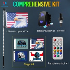 3FT/4FT LED Whip Lights COB Chips RGB Chasing Spiral Antenna for Can-Am ATV UTV