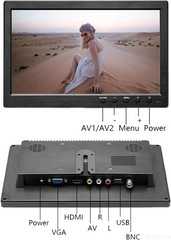 Portable Monitor HD 10″ Display Screen with AV VGA HDMI Input External display