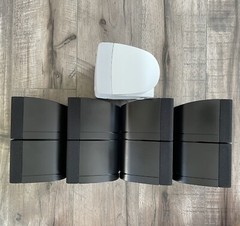 5 Bose MINT Double Cube Speakers Black with White Center Acoustimass Lifestyle