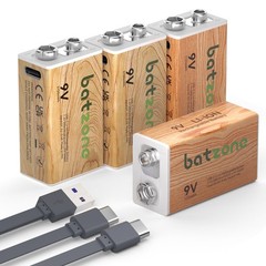 4 Pack 9V 3700mWh Rechargeable Lithium ion Battery With USB Type-C Cable 9 Volts