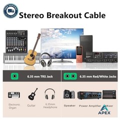 1/4 Inch Stereo to Dual Mono Y Splitter Cable 1 Ft Braided Gold Plated Audio
