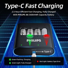 PHILIPS Rechargeable Lithium AAA Batteries with Fast Charger 8 Pack 1.5V 1300mWh
