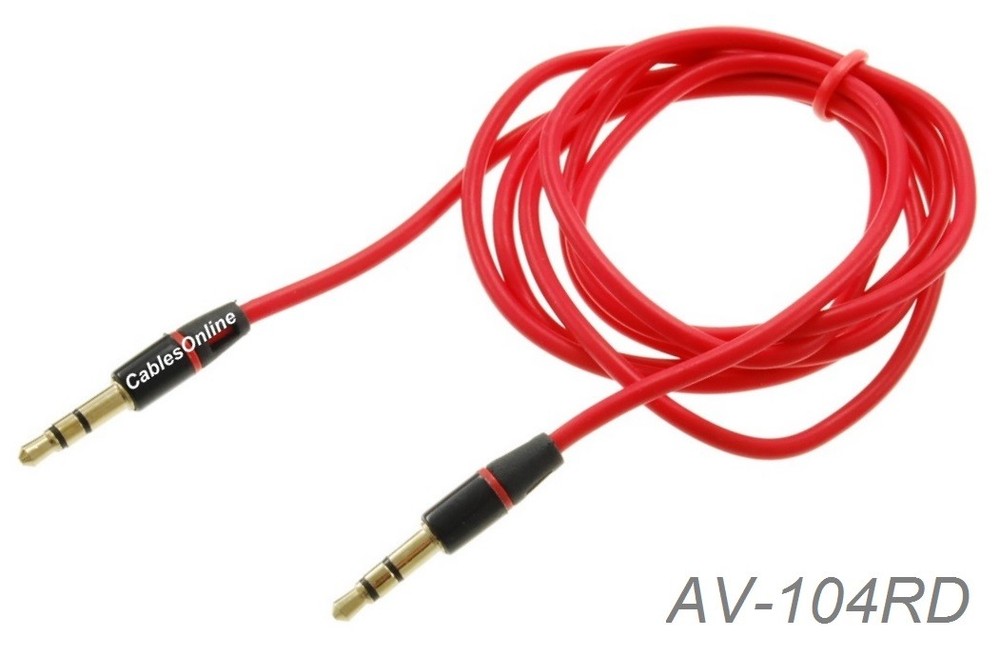 4ft 3.5mm (1/8″) Stereo TRS Male to Male Flexible Red Audio Cable, AV-104RD
