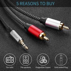 3.5mm to 2RCA Cable,15FT RC A Male to Aux Audio Adapter Headphone Jack Adapter