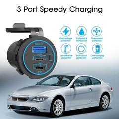 12-24V USB C 3 Port Fast Car Charger PD & QC3.0 Outlet Socket for Boat RV Marine