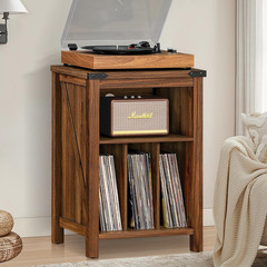 Rustic Brown Record Player Stand with Vinyl Storage for 160 Albums