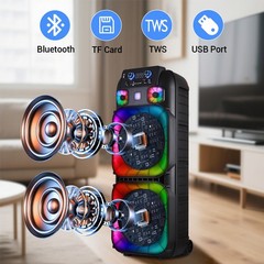15,00W Dual 15″ Bluetooth Party Speaker Powerful Sound System Party w/ 2 Mic